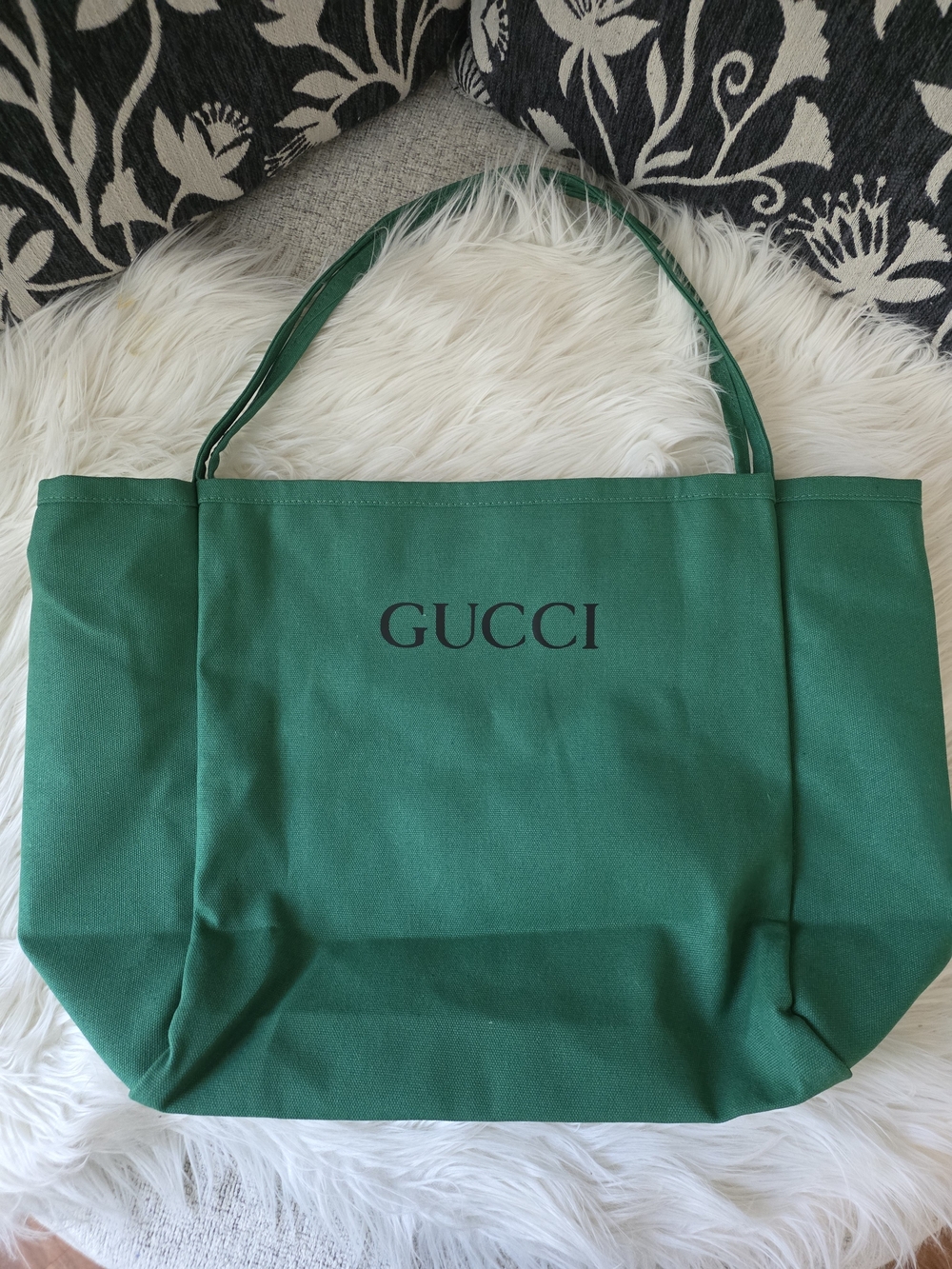Green Canvas Tote Bag With Black Print - Picture 4 of 8
